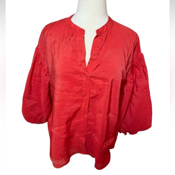 Fate Far From Over Puff Sleeve Red Button-Up Blouse-Size Medium - Picture 8 of 8